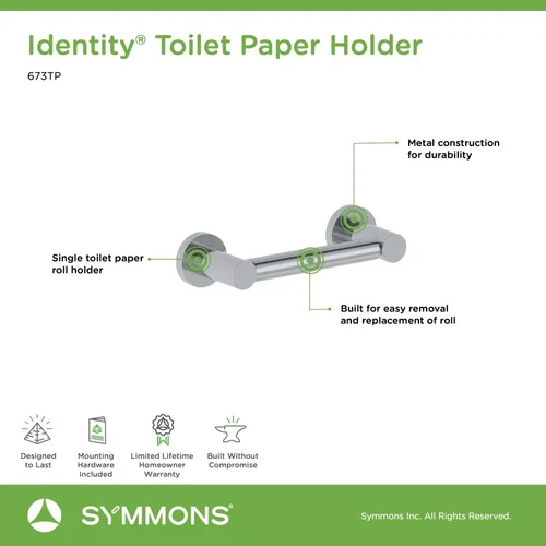Vista 3 de Symmons 673TP Identity - Portarrollos de papel higiénico de pared en cromo pulido Latón, construcción de acero inoxidable