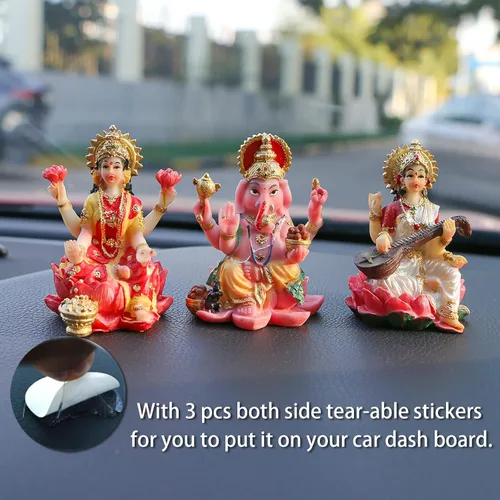 Vista 2 de alikiki Estatua hindú de Laxmi Ganesh Saraswati – 2.5 pulgadas de alto India Dios Lakshmi Ganesha figura para decoración de tablero de automóvil