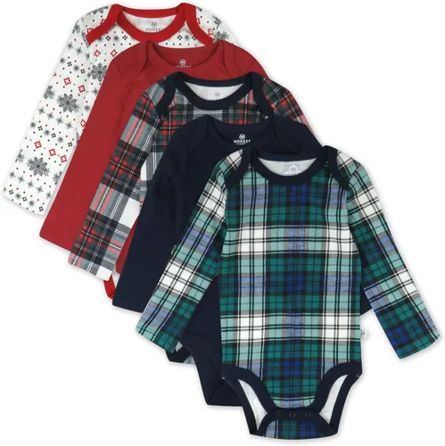 Vista 15 de HonestBaby Baby-girls - Paquete de 5 mamelucos de manga larga de una pieza 100% algodón orgánico para bebés y niñas Negro