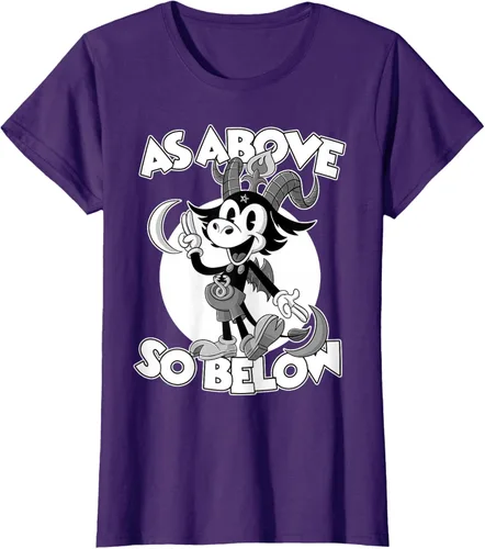 Vista 12 de Camiseta de dibujos animados retro de Baphomet Pagan As Above So Below, Negro, S