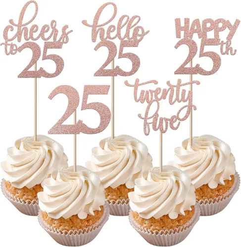Vista 52 de Rsstarxi Paquete de 30 adornos para cupcakes de 6º cumpleaños con purpurina negra de seis Hello 6 para cupcakes Cheers to 6 años de edad
