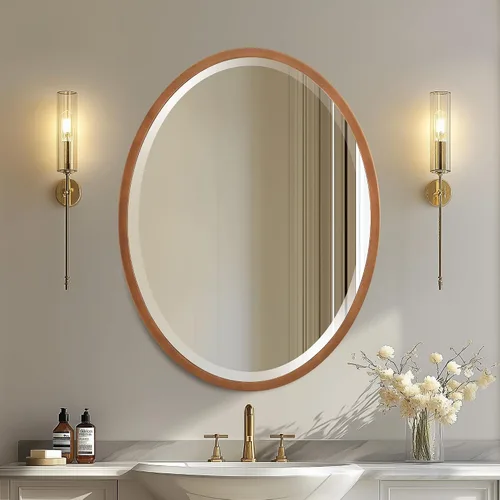 Vista 11 de OVALCREST - Espejo de pared ovalado de madera biselado para decoración del hogar, baño, tocador, dormitorio, sala de estar, pasillo - Estilo Londres