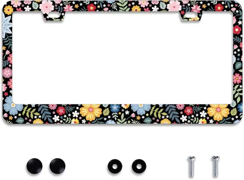 Vista 18 de Personaliza los hermosos marcos de matrícula de flor de cerezo, marco de matrícula floral para automóvil, accesorios universales de aluminio