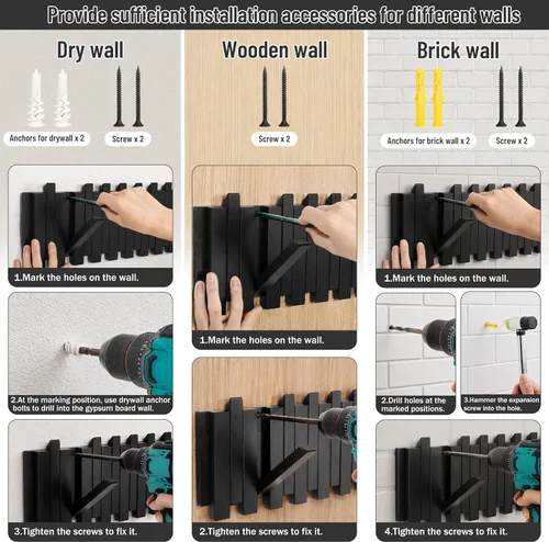 Vista 8 de Perchero de pared para entrada: madera plegable 8 ganchos