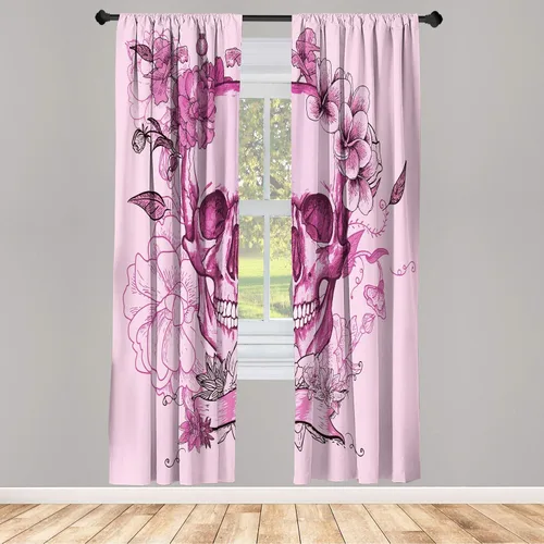 Vista 34 de Ambesonne - Cortinas amarillas para ventana, arte moderno escandinavo de escena de jardín con flores de tulipán y mariposas bailando, juego de 2