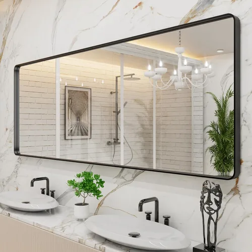 Vista 54 de LOAAO 20x16 Pulgadas Espejo de Baño con Marco de Metal Negro para Pared, Espejo de Tocador de Baño de Estilo Granja, Espejo Grande Rectangular