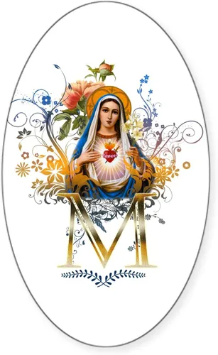 Vista 8 de CafePress - Adhesivo ovalado para parachoques de coche del Sagrado Corazón Inmaculado de María