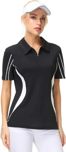 Vista 4 de JACK SMITH Women Golf Polo Shirts Zipper Moisture Wicking Tennis Shirts Short Sleeve Slim Fit Sport Active Tops S-XXL