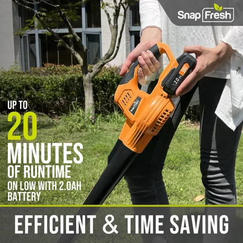 Vista 3 de SnapFresh Soplador de hojas inalámbrico Soplador eléctrico de hojas de 20 V con batería de 2.0 Ah y cargador Soplador de hojas ligero de 2