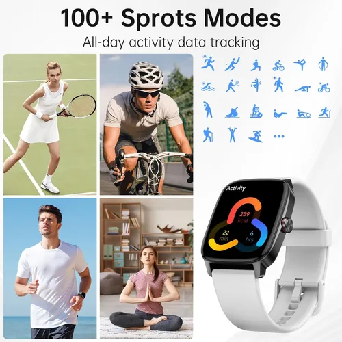Vista 6 de Relojes inteligentes para mujeres y hombres con llamada Bluetooth y voz AI, monitor de actividad física HD de 1.85 pulgadas con monitor de sueño