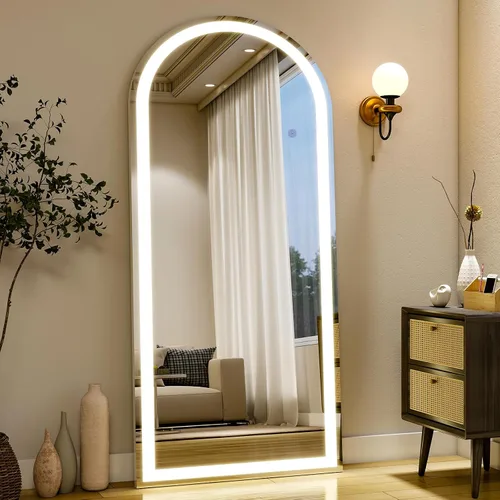 Vista 2 de Easly Espejo de longitud completa de 26x68 pulgadas con luces, espejo de pie LED iluminado, colgante de longitud completa con soporte, espejo