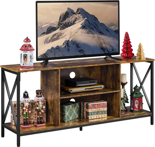 Vista 10 de Yaheetech Soporte de TV Industrial para TV de 55 Pulgadas, Mesa de Centro de Entretenimiento y Consola de Medios con Almacenamiento Abierto para Gris