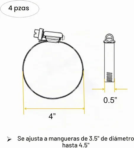 Vista 5 de Abrazaderas de conducto de acero inoxidable 304 ajustables de 4.5 pulgadas para abrazadera de manguera de 4 pulgadas, abrazadera de conducto