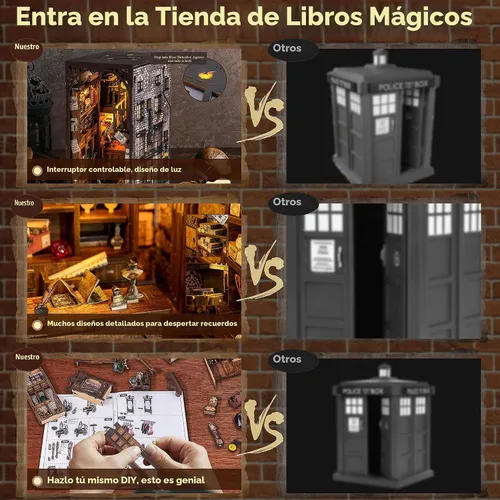 Vista 2 de Wimlade - Kit de manualidades para rincón de libros, kit de rincón de libros en miniatura, estante de libros con sujetalibros de rompecabezas 3D