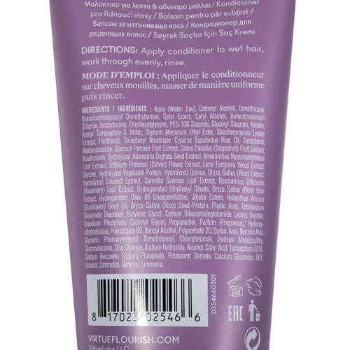 Vista 2 de VIRTUE Acondicionador Flourish para cabello fino o adelgazante, producto de crecimiento del cabello sin sulfato, desenreda y espesa, seguro