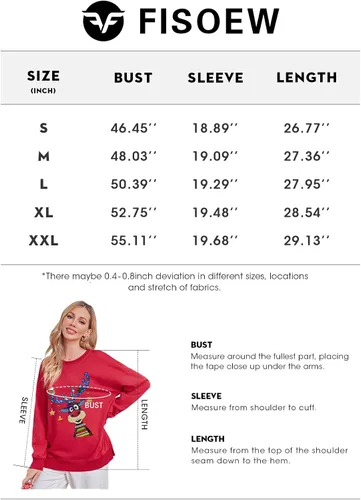 Vista 6 de Fisoew Sudaderas de Navidad de gran tamaño para mujer, manga larga, cuello redondo, estampado de reno, divertido y lindo suéter