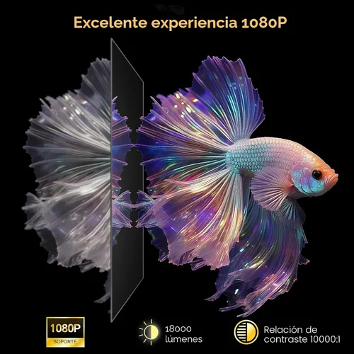Vista 2 de Mini Proyector con WiFi y Bluetooth, Proyector Portátil Nativo 1080P Compatible con 4K con Soporte Ajustable de 180°, Pantalla Máxima de 180