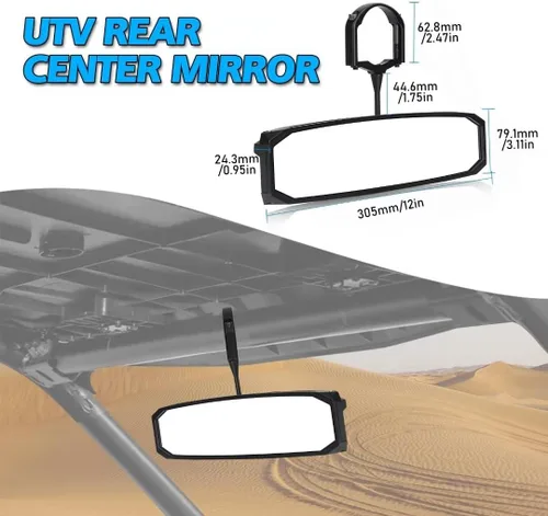 Vista 7 de Espejo retrovisor central UTV, vista clara con soporte de barra enrollable ajustable de 1.5 a 2 pulgadas, compatible con Polaris RZR General