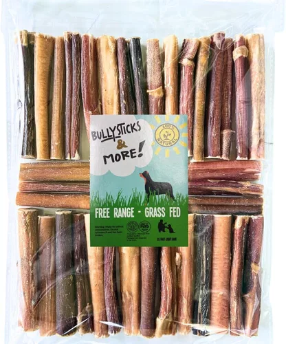 Vista 11 de BULLYSTICKS & MORE Bully Sticks de 6 pulgadas (regulares, paquete de 16 unidades), palitos para perros medianos 100% carne de res alimentada