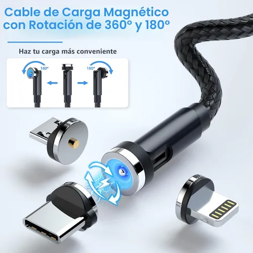 Vista 2 de Cable de Carga Magnético, Cargador Magnético Giratorio de 540° para Teléfono [Paquete de 6, 3ft/3ft/3ft/6ft/6ft/10ft] Cable Cargador Magnético 3