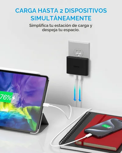Vista 2 de iHome Cargador USB-C multipuerto de 40 W, bloque plano de 2 puertos AC Pro, adaptador de pared de carga rápida dual