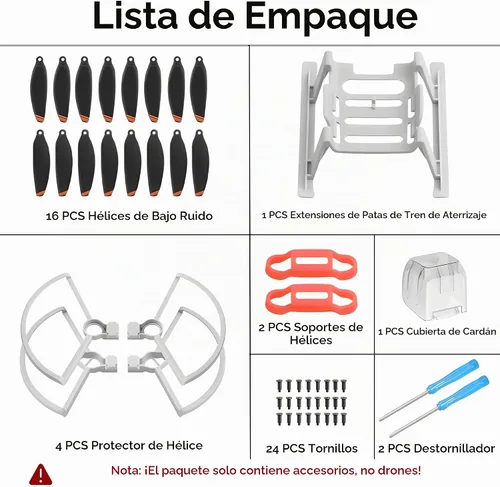 Vista 2 de Mini 4K/Mini 2 SE/Mini SE Hélices: con protector de hélice, extensión de pata de tren de aterrizaje, soporte de hélice, cubierta de estabilizador
