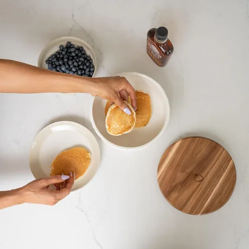 Vista 5 de Auténtico calentador de tortillas de madera y cerámica, soporte para tortillas con tapa, calentador de pan, soporte para panqueques, caja Roti, 8.5