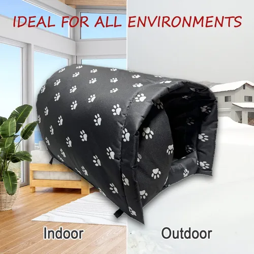 Vista 5 de Refugio para Gatos Tamaño L Grande para 3 Gatos Adultos al Aire Libre, Casa para Gatos Ferales para Invierno, Impermeable y Cálida Casa para Gatos