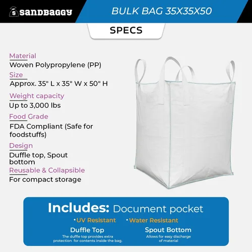 Vista 2 de Sandbaggy FIBC Bolsa a granel 35 pulgadas de largo x 35 pulgadas de ancho x 50 pulgadas de alto Bolsas de arena grandes Bolsa de grado