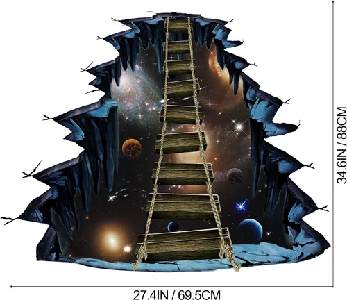 Vista 5 de Calcomanías de pared extraíbles 3D de planetas del espacio exterior, calcomanías creativas de pared de universo galaxia azul, decoración de escalera