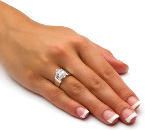 Vista 3 de PalmBeach Sterling Silver Marquise Shaped Cubic Zirconia Wide Band Solitaire Engagement Ring Sizes 5-12