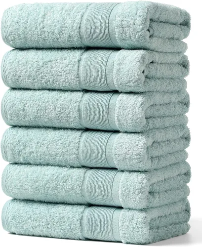 Vista 27 de Aibaser Toallas de baño, 27 x 54 pulgadas, naturales, ultra absorbentes, para baño, viajes, gimnasio, ducha y spa (juego de 6 piezas) (azul)
