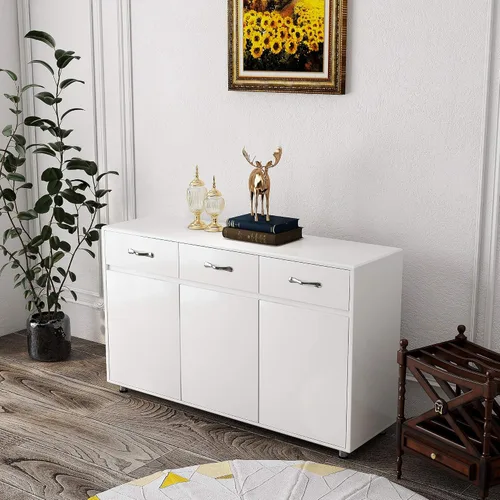 Vista 3 de DANGRUUT - Aparador de buffet moderno mejorado, mesa consola de cocina para el hogar para entrada con cajón y estante para sala de estar (blanco)