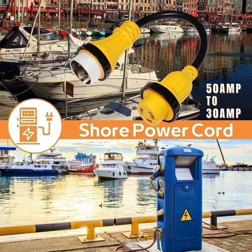 Vista 6 de MECMO Cable adaptador de corriente marina de 50 amperios a 30 amperios, enchufe marino 50A SS2-50P a L5-30R RV 30A Receptáculo hembra adaptador