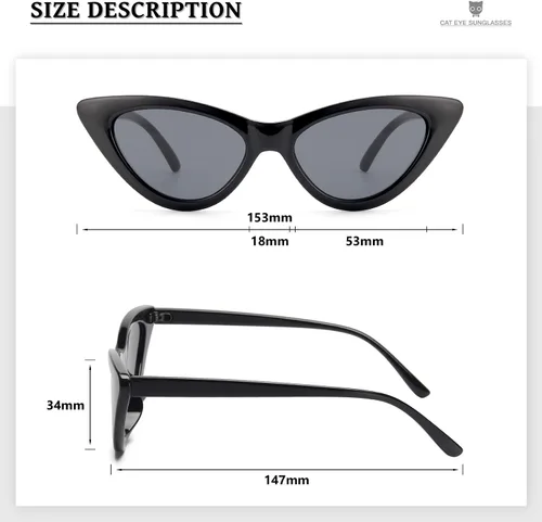 Vista 3 de Livhò Gafas de sol retro vintage angostas ojo de gato para mujer, con marco de plástico