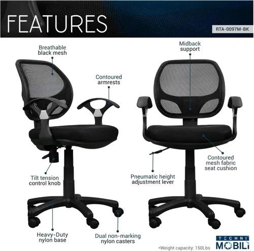 Vista 3 de Sillas gerenciales, Midback Mesh Task Office Chair, Silla para Escritorio Chaise De Bureau Ergonomique Gaming Chair