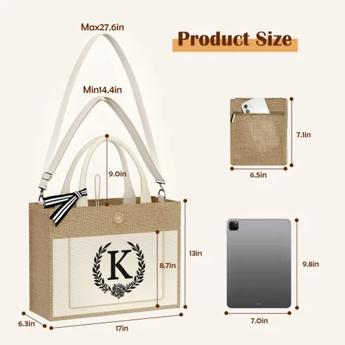 Vista 6 de TOPEAST Regalos personalizados para mujer Bolsa de lona de yute con bolsillos interiores y frontales, regalos para madre de la novia para boda