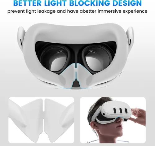 Vista 6 de AZURAOKEY Silicone VR Face Cover Compatible with Meta Quest 3 VR Headset Washable Face Cushion Pad Replacement Mask Face Pad Sweatproof with Light
