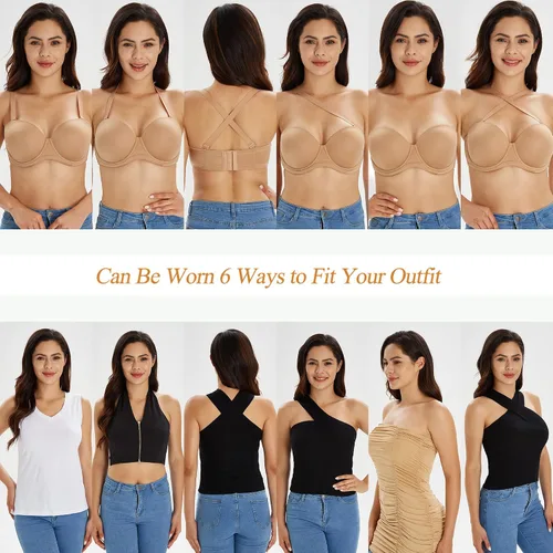 Vista 2 de HACI Sujetador sin tirantes para mujer Cobertura de figura completa Contour Underwire Plus Size Red Carpet