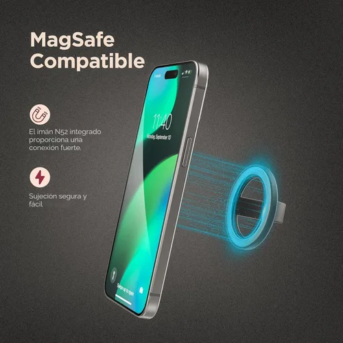 Vista 3 de Encased Soporte magnético para teléfono con anillo de silicona fina, compatible con Magsafe (negro)