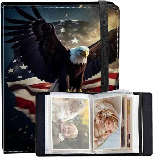 Vista 57 de Álbum de fotos de 3.5 x 5 pulgadas, cubierta de piel sintética de pequeña capacidad, mini álbum de fotos de águila americana de 3.5 x 5 con banda