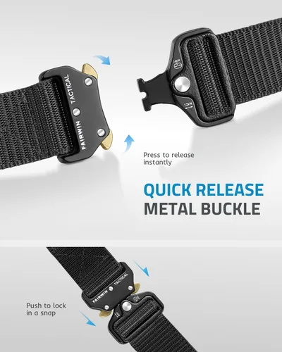 Vista 2 de FAIRWIN Cinturón Táctico, Estilo Militar Webbing Riggers Web Gun Belt con Hebilla de Metal de Liberación Rápida de Servicio Pesado
