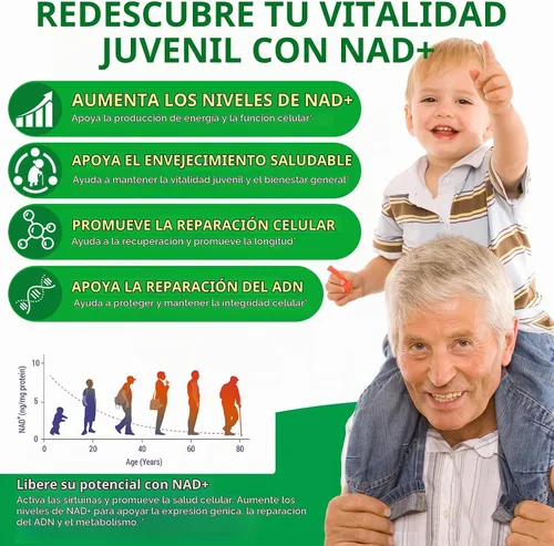 Vista 3 de Suplemento NAD+ de 2000 mg extra fuerte para mujeres y hombres, 120p
