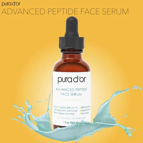 Vista 6 de PURA D'OR Advanced Peptide Face Serum - Tripéptido de cobre, extracto de células madre a base de plantas, colágeno marino de algas, ácido
