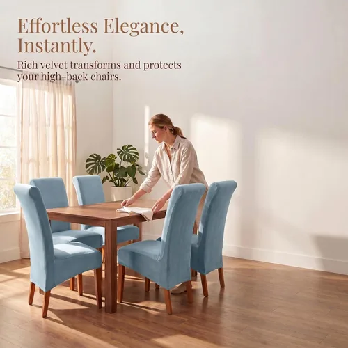 Vista 2 de Deisy Dee - Fundas elásticas XL/extragrandes para sillas de comedor de terciopelo, fundas extraíbles y lavables, protectores para sillas de comedor