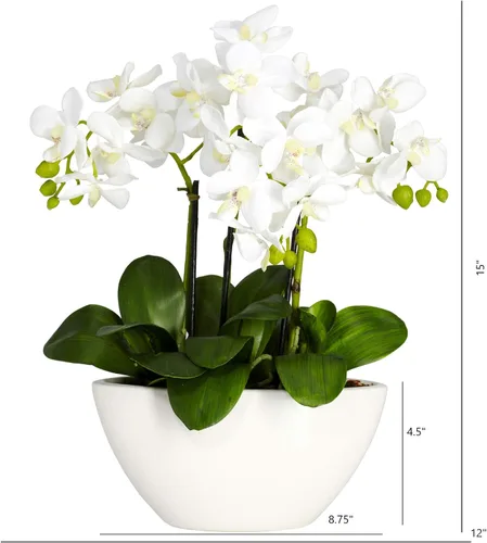 Vista 2 de Nearly Natural 4804 15in. Arreglo de flores de seda de phalaenopsis, blanco, 14.5 "x 11" x 4.5