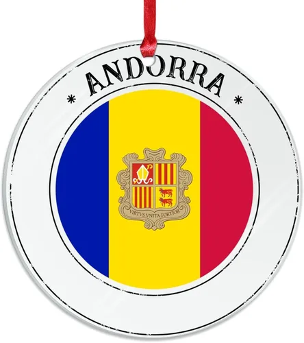 Vista 3 de Bandera de Andorra, adorno colgante de Navidad, bandera nacional, decoraciones de Navidad, adornos acrílicos, colgante para árbol de Navidad