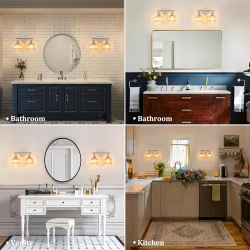 Vista 131 de Shenmoyl Lámparas de baño, lámpara de pared de 2 luces para tocador sobre espejo con pantalla de vidrio tulipán blanco para dormitorio, sala