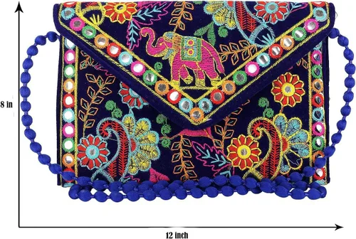 Vista 4 de Rajasthani tradicional bordado elefante ilustraciones gran tamaño bolso