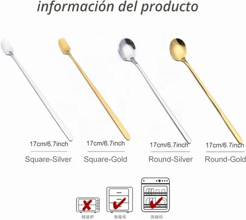Vista 2 de Paquete de 4 cucharas de café de acero inoxidable, cucharas agitadoras de 6.7 pulgadas, cucharas de cóctel para café, té, postre, pastel, helado